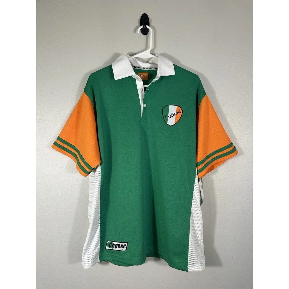 Croker Ireland Rugby Jersey Mens Large Green Orange Polo Shirt NWT Read - Picture 1 of 16